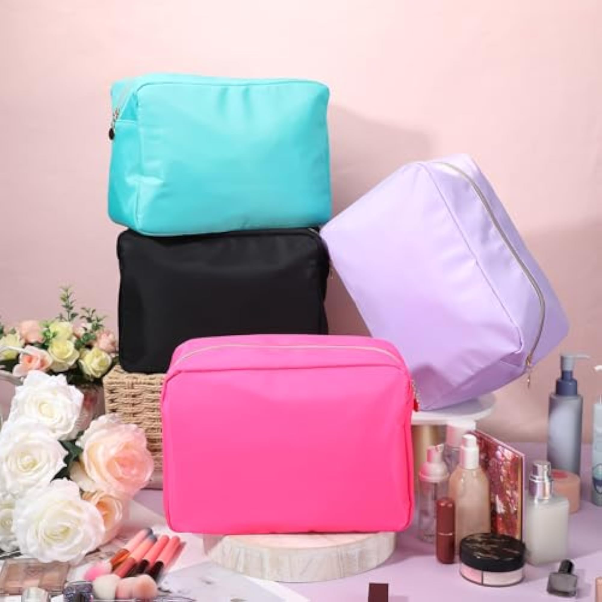 4 Pcs Nylon Makeup Bag Set for Women, Vibrant Colors